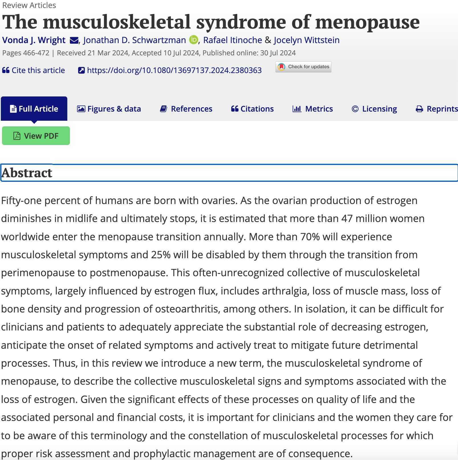 The Musculoskeletal Syndrome of Menopause & Herbal Support