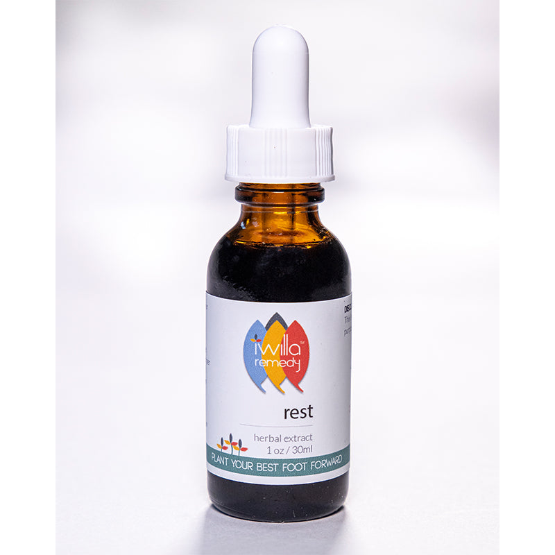 Rest tincture is a strongly calming herbal blend, freeing you from the cycles of insomnia, reducing your anxiety, and easing nervous restlessness.